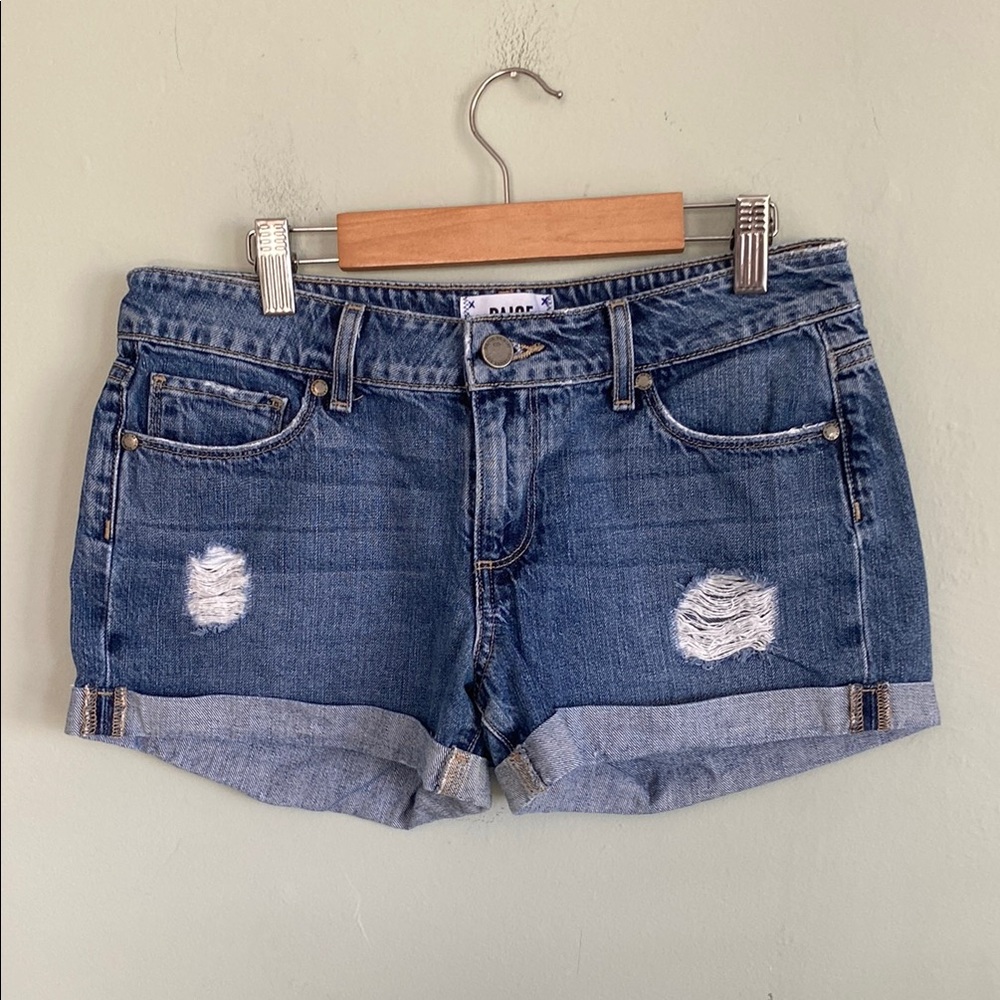 Paige Women's Blue Denim cuffed distressed jean shorts